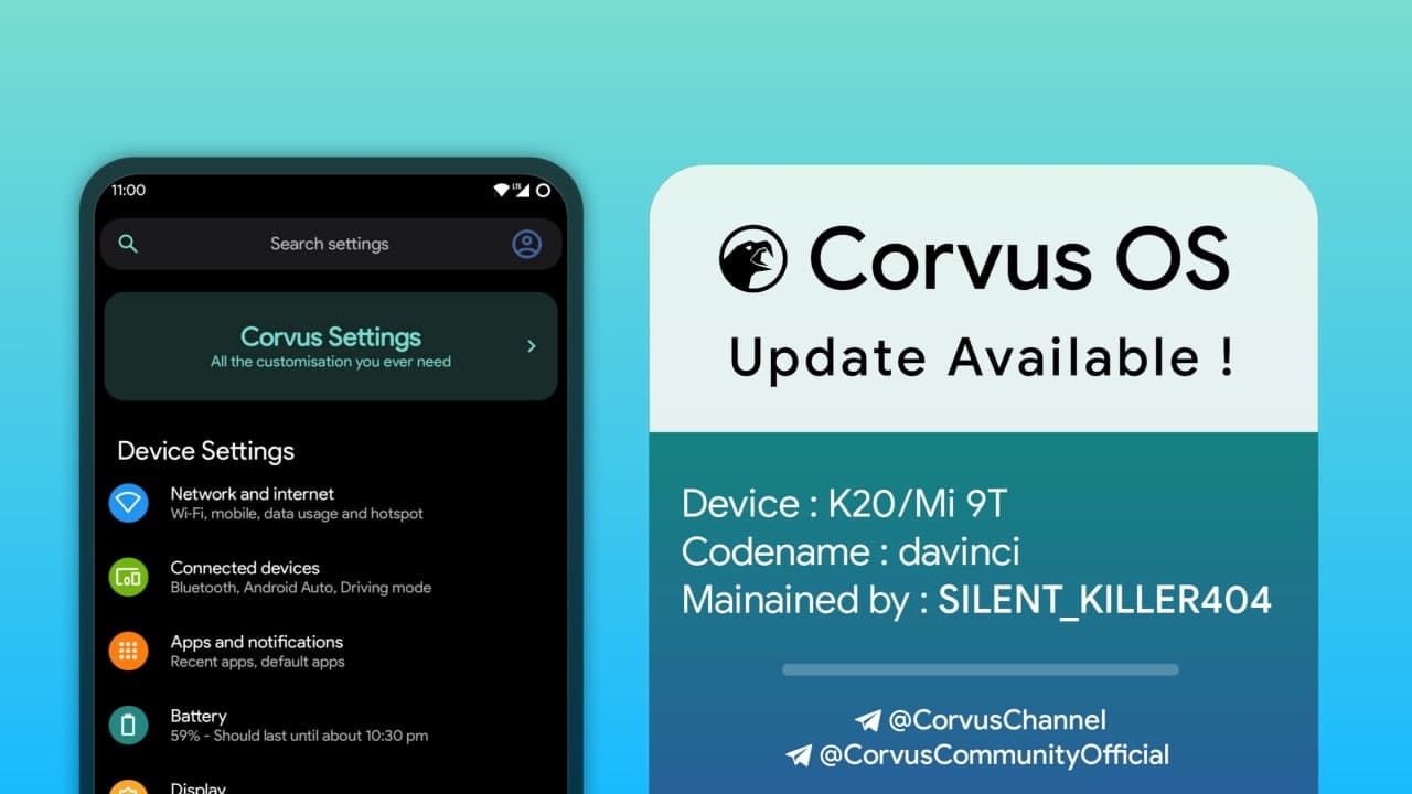 Read more about the article Corvus OS with Android 11 For Redmi K20/Mi 9T (Davinci)