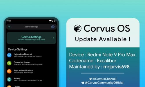 Corvus OS with Android 11 For Redmi Note 9 Pro Max (Excalibur)